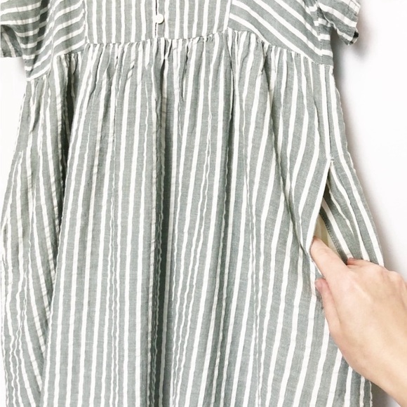 Madewell Seersucker Flutter-Sleeve Mini Dress Striped Sage Green Medium - Picture 8 of 10